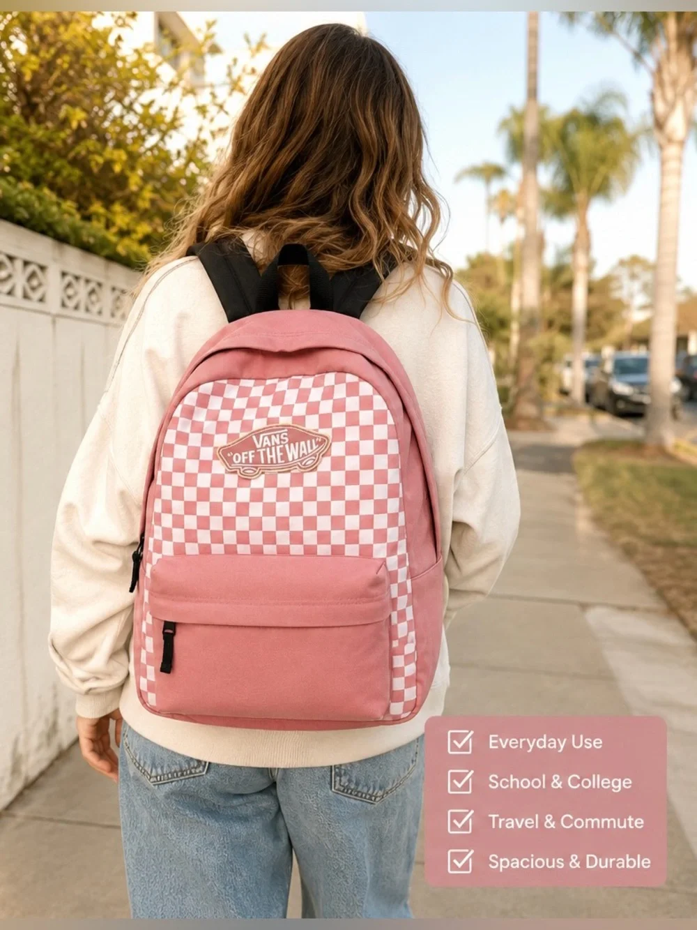 Vans Pink Realm Checkerboard Off The Wall Backpack School Travel Book Laptop Bag
